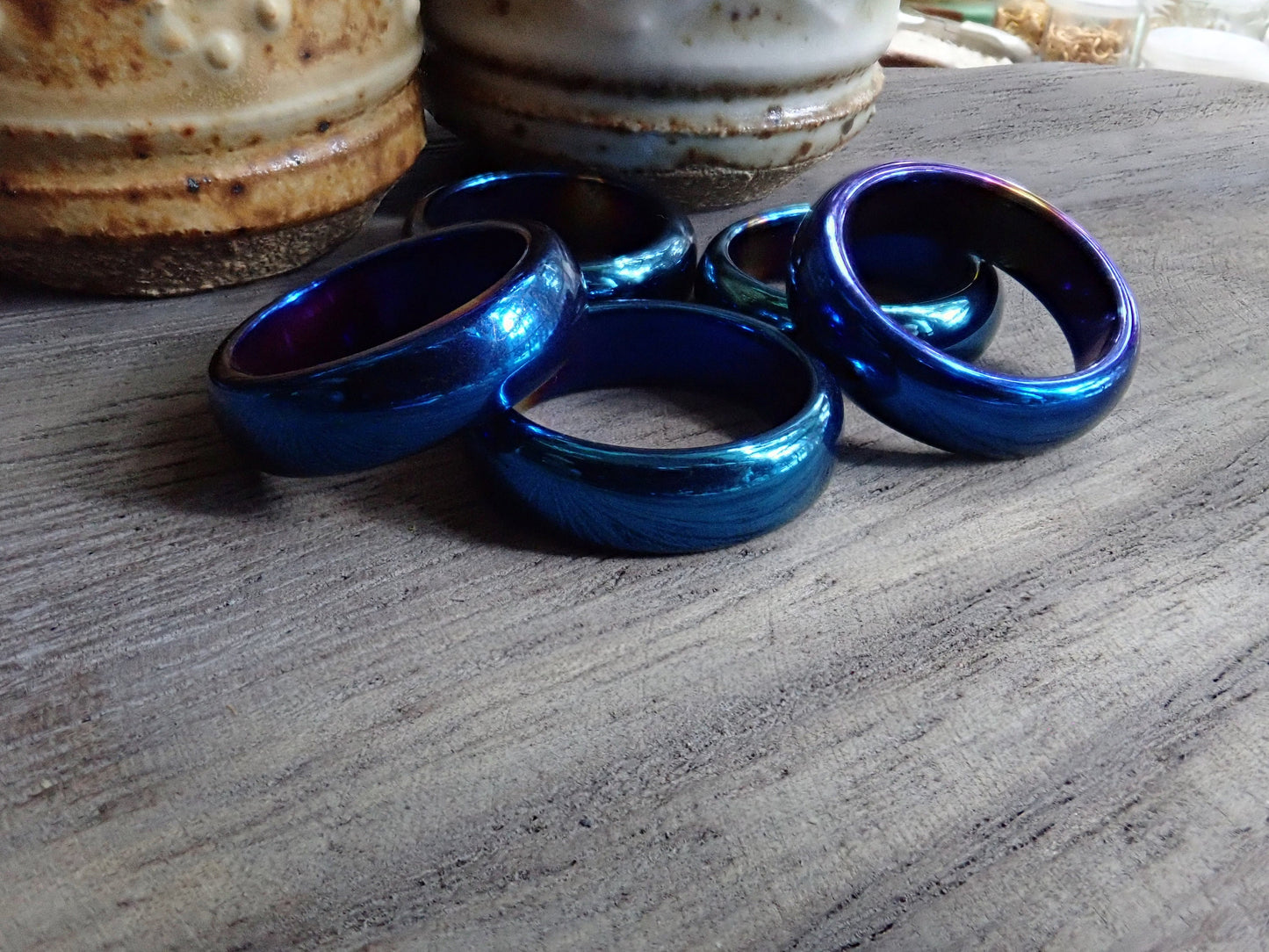 Solid Blue Hematite Ring, Hematite Band, Solid Gemstone Ring, Carved Stone Ring, Healing Thumb Ring, Gift for Him Her,