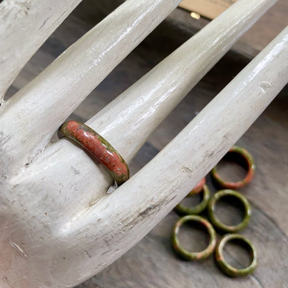 Unakite Solid Gemstone Ring, Stone Band Ring, Unakite Ring,Carved Stone Ring, Green Stone Ring ,Stone Thumb Ring,Gift for Him,Unakite Jewelry