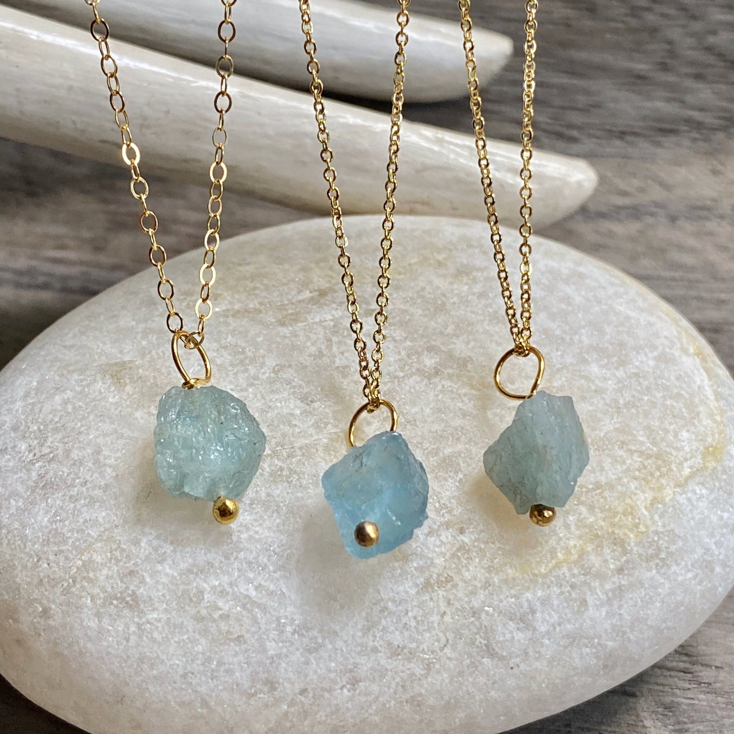 Raw Aquamarine Necklace | Dainty Crystal Necklace, Gemstone Layering Necklace