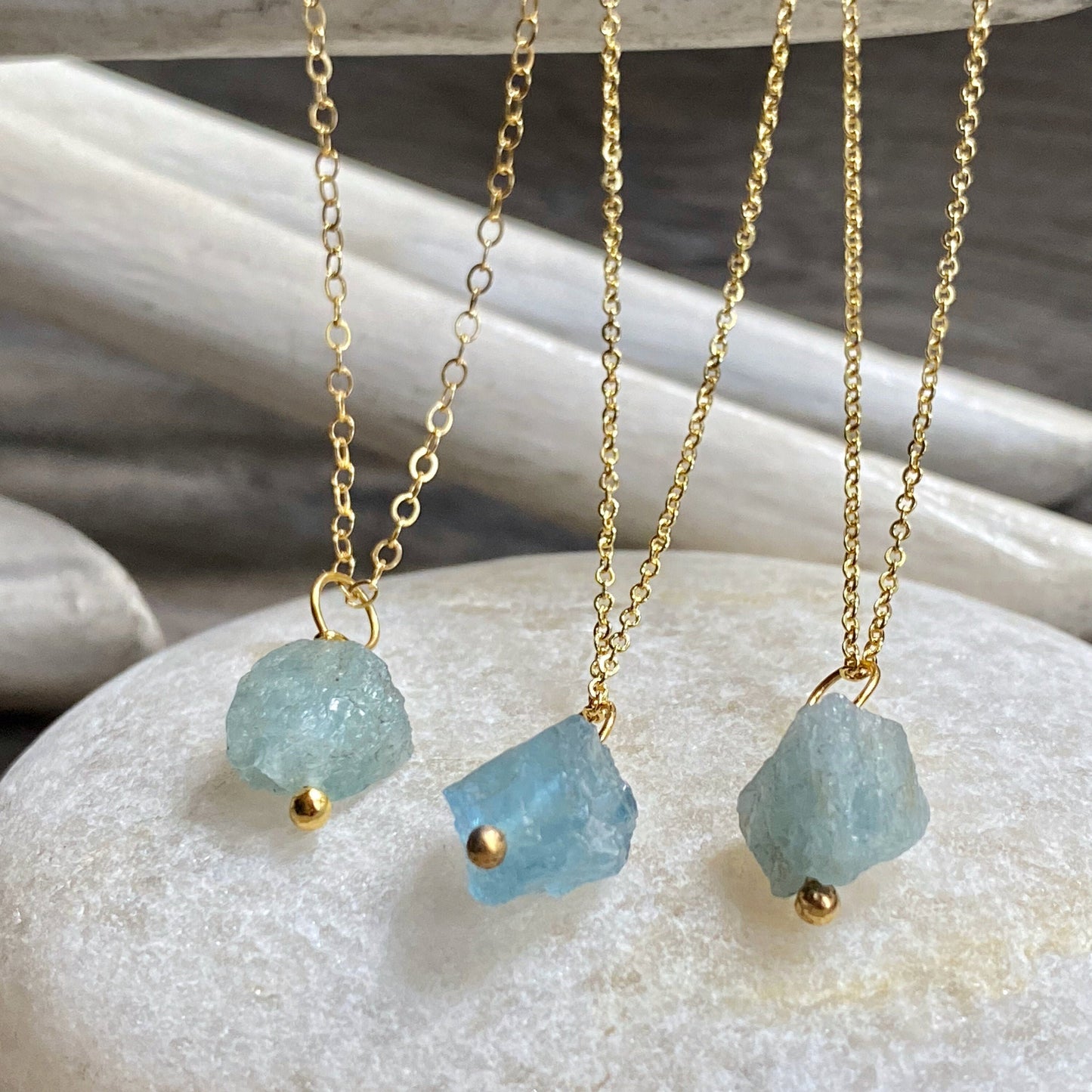 Raw Aquamarine Necklace | Dainty Crystal Necklace, Gemstone Layering Necklace