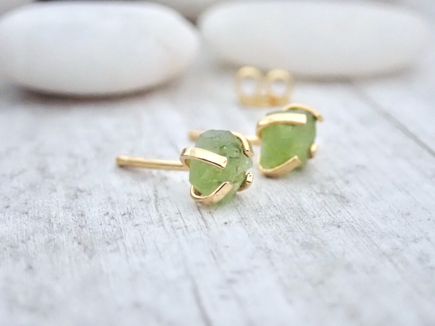 Tiny Peridot Gemstone Stud Earrings, |Second Piercing Earrings, August Birthstone Gift for Her