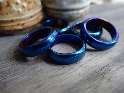 Solid Blue Hematite Ring, Hematite Band, Solid Gemstone Ring, Carved Stone Ring, Healing Thumb Ring, Gift for Him Her,