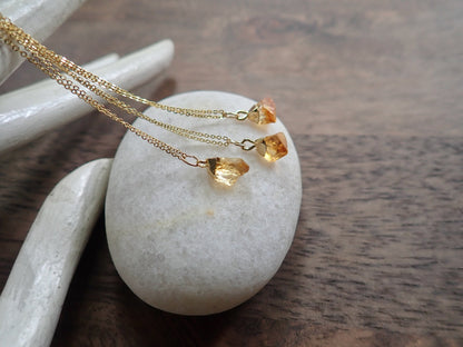 Dainty Raw Citrine Pendant Necklace, Gold Capped Crystal on 18k Gold Filled Chain – Small November Birthstone Gift for Her