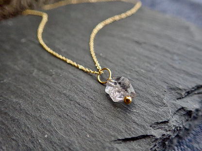 Dainty Herkimer Diamond Pendant Necklace, Raw Diamond Crystal Necklace, April Birthstone Gift for Her,Small Gemstone Layering Necklace