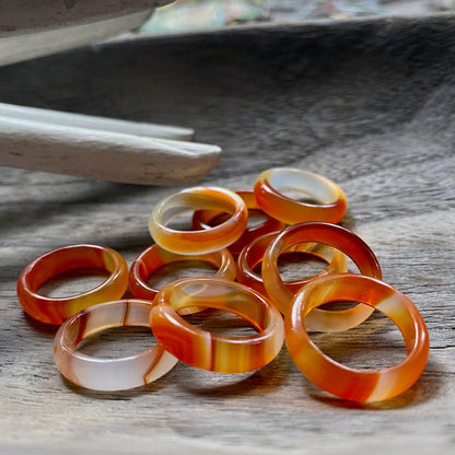 Solid Carnelian Stone Ring  Band, Carved Orange Gemstone Ring, Medium Band Ring, Thick Medium Band Thumb Ring