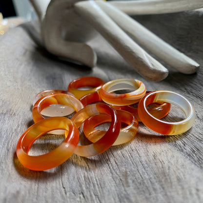 Solid Carnelian Stone Ring  Band, Carved Orange Gemstone Ring, Medium Band Ring, Thick Medium Band Thumb Ring