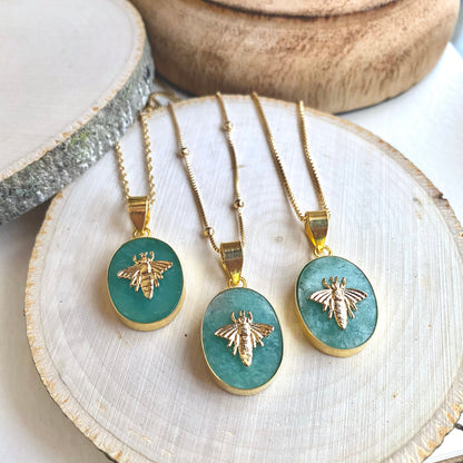 Amazonite Bee Pendant Necklace ,Handmade Jewelry Gift for Her, Gold Fill