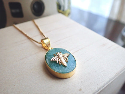 Amazonite Bee Pendant Necklace ,Handmade Jewelry Gift for Her, Gold Fill