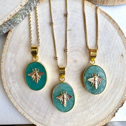 Amazonite Bee Pendant Necklace ,Handmade Jewelry Gift for Her, Gold Fill