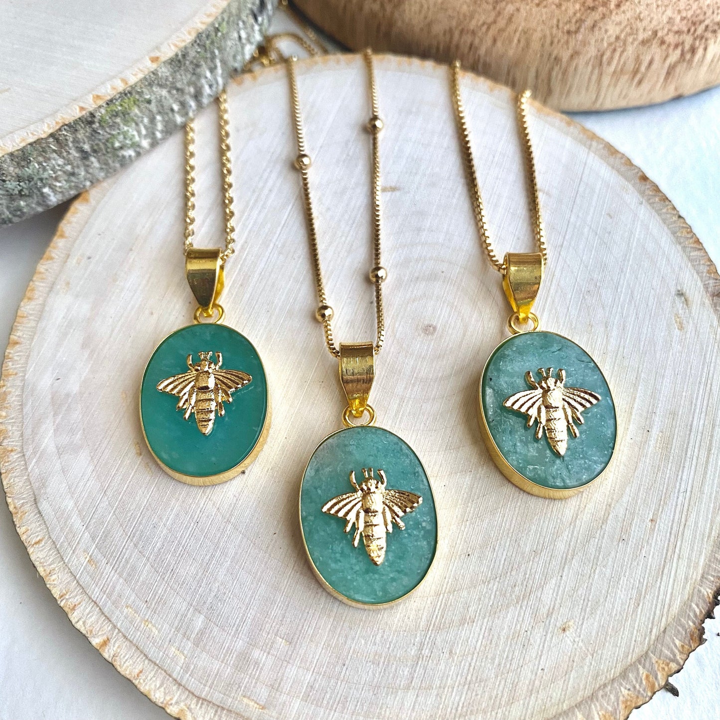 Amazonite Bee Pendant Necklace ,Handmade Jewelry Gift for Her, Gold Fill