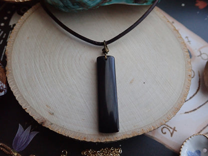 Men's Leather Stone Necklace,Obsidian Necklace Men,Leather Necklace for Men,Black Stone Pendant,Man Necklace Rectangle Stone,Mens Jewelry