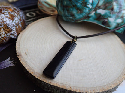 Men's Leather Stone Necklace,Obsidian Necklace Men,Leather Necklace for Men,Black Stone Pendant,Man Necklace Rectangle Stone,Mens Jewelry