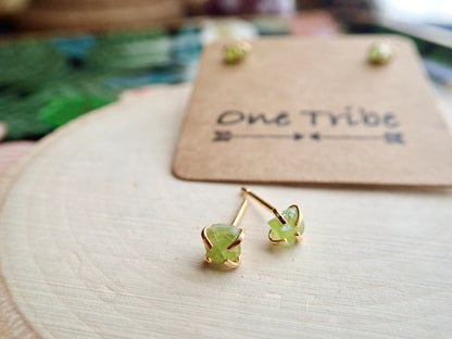 Tiny Peridot Gemstone Stud Earrings, |Second Piercing Earrings, August Birthstone Gift for Her