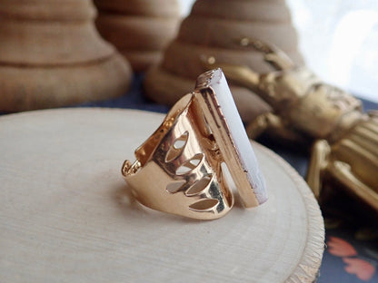 Chunky Selenite Ring, Large White Crystal Gemstone Ring,Raw Stone Statement Ring Adjustable