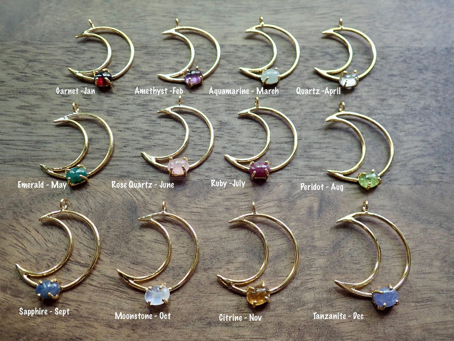 La Luna Bella Moon Necklace - Gold Crescent Moon Pendant with Birthstone