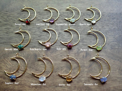 La Luna Bella Moon Necklace - Gold Crescent Moon Pendant with Birthstone