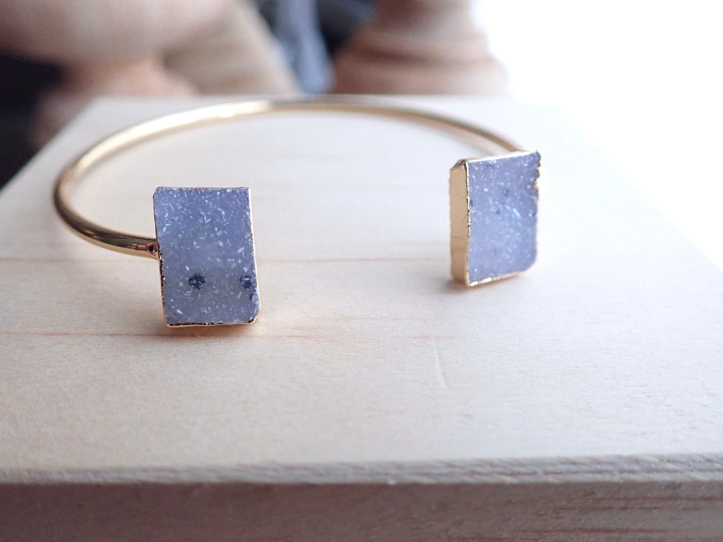 Druzy Cuff Bracelet | Adjustable Gold Gemstone Bracelet | Natural Crystal Open Cuff | Minimalist Gemstone Jewelry | Gift for Her