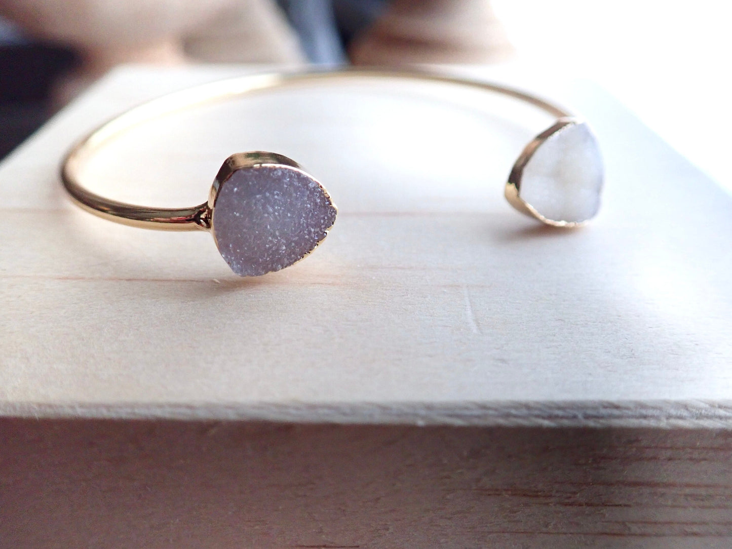 Druzy Cuff Bracelet | Adjustable Gold Gemstone Bracelet | Natural Crystal Open Cuff | Minimalist Gemstone Jewelry | Gift for Her