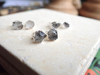 Raw Herkimer Diamond Stud Earrings | 14K Gold Plated | Natural Crystal Jewelry