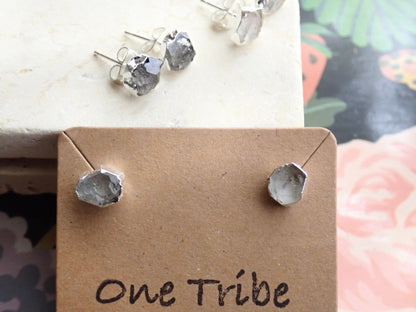 Raw Herkimer Diamond Stud Earrings | 14K Gold Plated | Natural Crystal Jewelry
