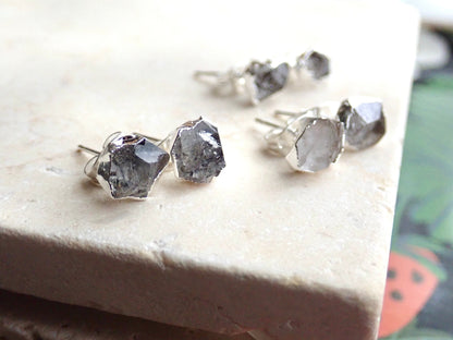 Raw Herkimer Diamond Stud Earrings | 14K Gold Plated | Natural Crystal Jewelry