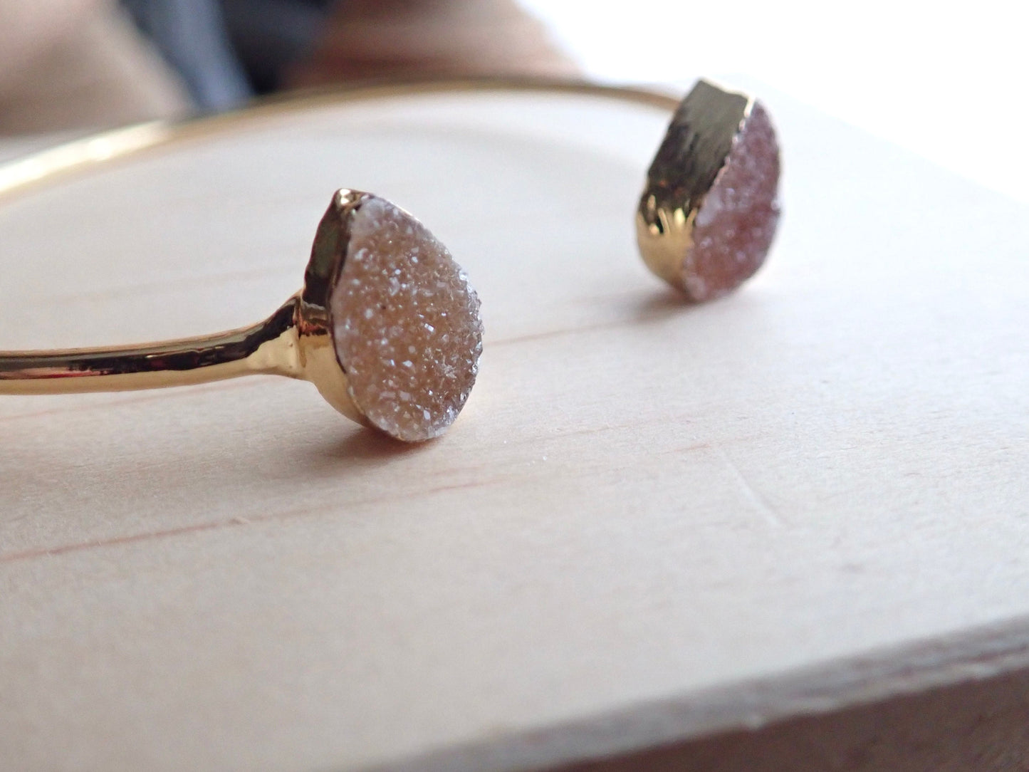 Druzy Cuff Bracelet | Adjustable Gold Gemstone Bracelet | Natural Crystal Open Cuff | Minimalist Gemstone Jewelry | Gift for Her