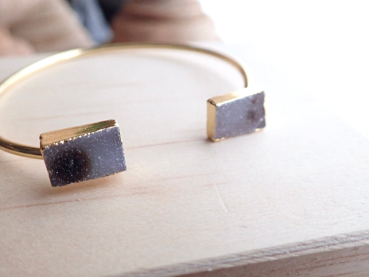 Druzy Cuff Bracelet | Adjustable Gold Gemstone Bracelet | Natural Crystal Open Cuff | Minimalist Gemstone Jewelry | Gift for Her