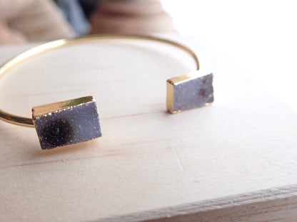 Druzy Cuff Bracelet | Adjustable Gold Gemstone Bracelet | Natural Crystal Open Cuff | Minimalist Gemstone Jewelry | Gift for Her