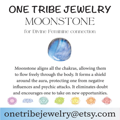 Moonstone Statement Ring | June Birthstone Ring, Hammered Wide Band Ring