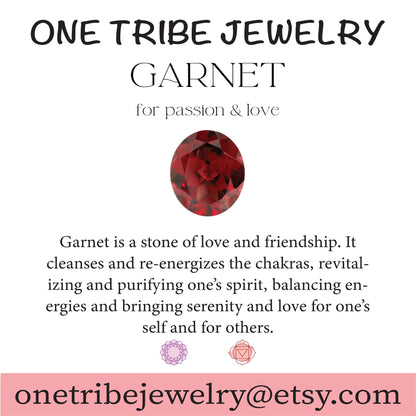 Dainty Raw Garnet Waterproof Necklace in 18k Gold | January Birthstone Jewelry Gift, Natural Gemstone Pendant with Paperclip or Figaro Chain