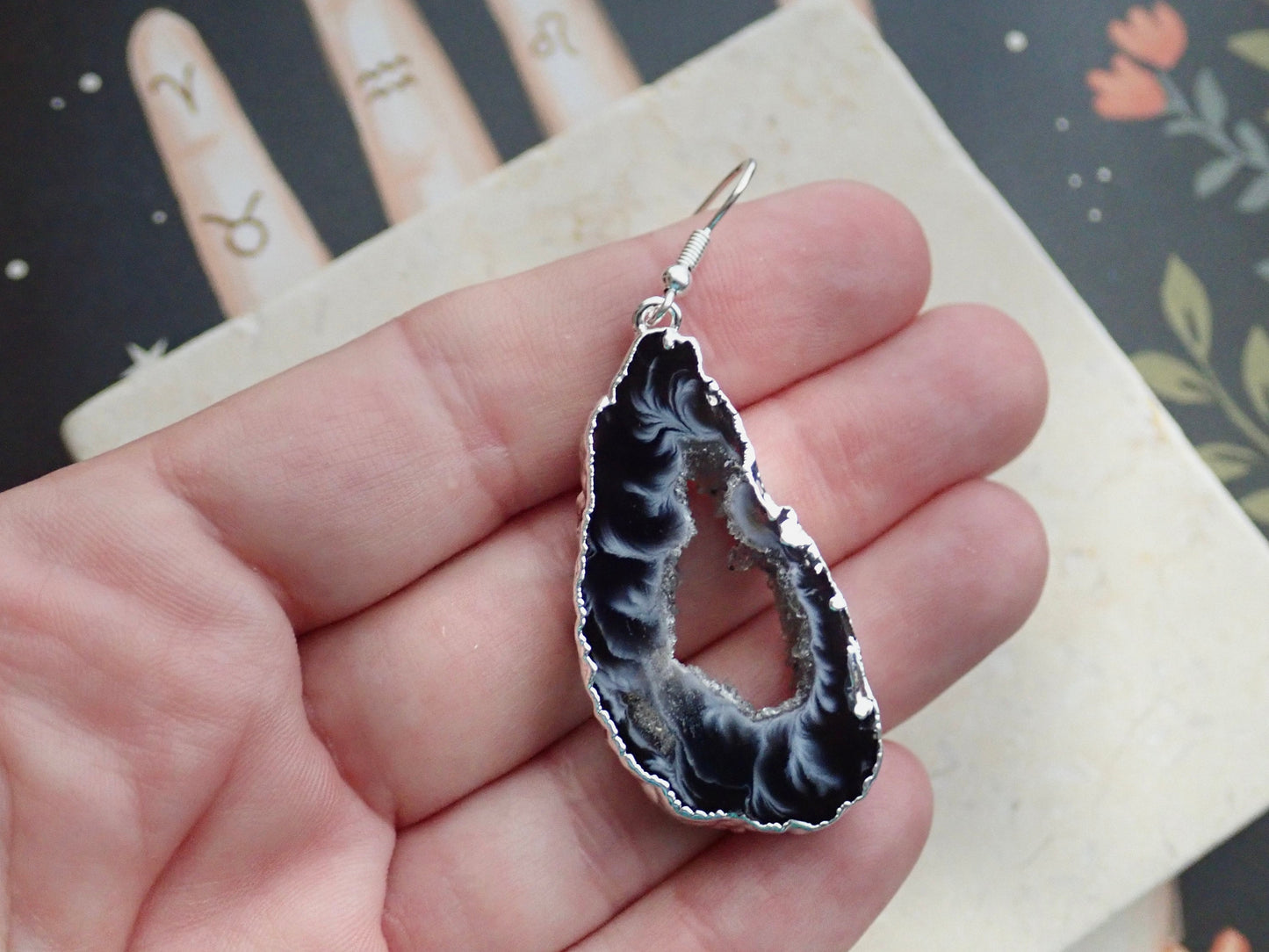 Geode Slicee Earrings Silver, | Boho Agate Crystal Jewelry