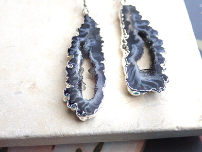Geode Slicee Earrings Silver, | Boho Agate Crystal Jewelry