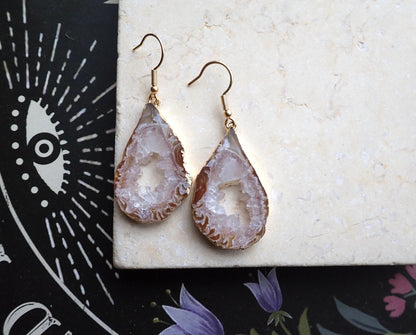 Aster Agate Slice Earrings