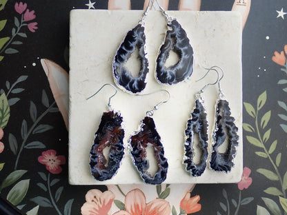 Geode Slicee Earrings Silver, | Boho Agate Crystal Jewelry
