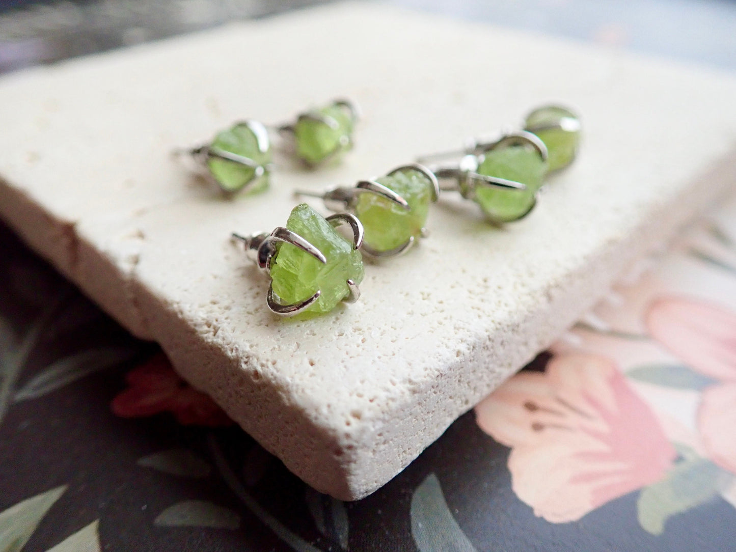 Peridot Stud Earrings Silver, Natural Gemstone Earrings, Green Crystal Birthstone Earrings