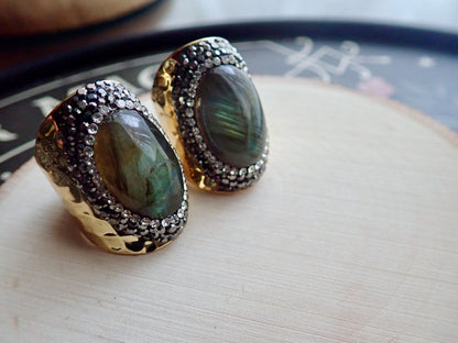Labradorite Ring - Large Gemstone Ring, Chunky Gold Ring,Cigar Ring