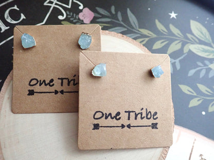 Raw Aquamarine Stud Earrings, Aquamarine Posts Gold, Aquamarine Jewelry, Blue Crystal Studs,March Birthstone Gift, Dainty Gemstone Earrings
