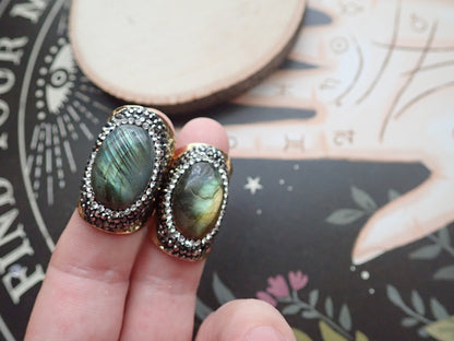 Labradorite Ring - Large Gemstone Ring, Chunky Gold Ring,Cigar Ring