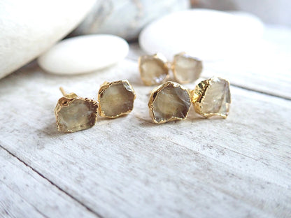 Raw Citrine Stud Earrings, Natural Citrine Post Earrings, Citrine Jewelry, November Birthstone, Crystal Stud Earrings, Raw Gemstone Earrings