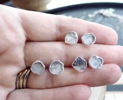 Raw Herkimer Diamond Stud Earrings | 14K Gold Plated | Natural Crystal Jewelry