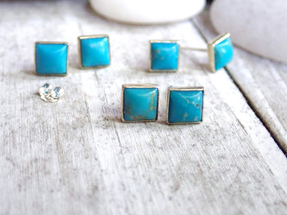 Turquoise Stud Earrings Sterling Silver Post, Turquoise Jewelry, December Birthstone Gift for Her, Hypo-allergenic Silver Gemstone Studs