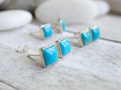 Turquoise Stud Earrings Sterling Silver Post, Turquoise Jewelry, December Birthstone Gift for Her, Hypo-allergenic Silver Gemstone Studs
