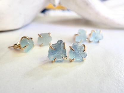Natural Aquamarine Stud Earrings, Raw Aquamarine Post Earrings, March Birthstone Earrings, Aquamarine Jewelry, Medium Gemstone Stud Earrings