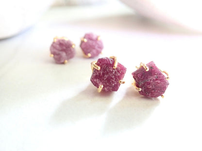 Raw Ruby Stud Earrings | July Birthstone Gift | Natural Pink Gemstone Post Earrings