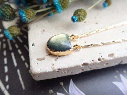 Flashy Labradorite Pendant Necklace, Dainty Labradorite Jewelry, 18k Gold Filled Paperclip Chain, Minimalist Gemstone Necklace,Gift for Her