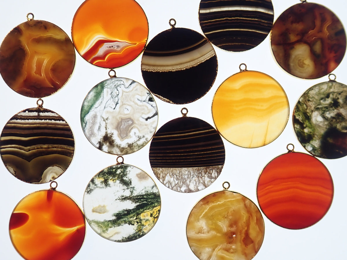 Carnelian Necklace Gold, Large Orange Gemstone Disc Pendant Necklace, Agate Slice Necklace