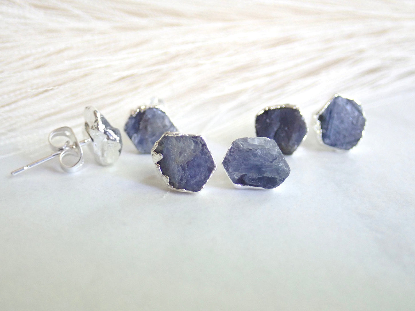 Sapphire Studs Earrings, Raw Gemstone Stud Earrings Silver, Sapphire Jewelry, Birth Month Earrings, September Birthstone Gift