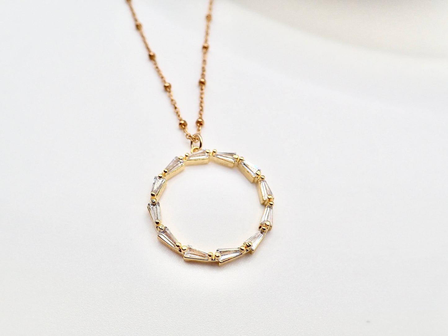 Gold Fill Eternity Necklace with  Baguette Crystals,  Halo Circle Pendant, Dainty Minimalist Jewelry, Gift for Her Everyday Elegant Gift