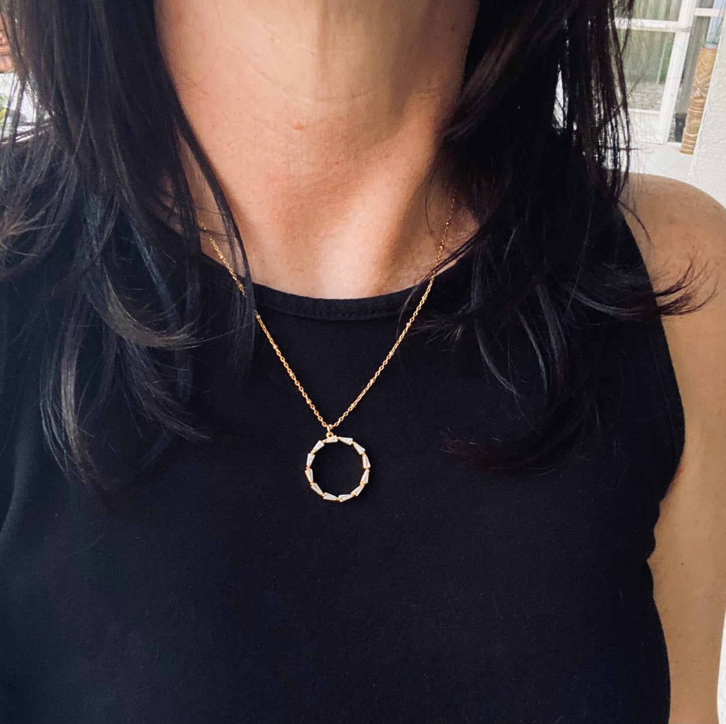 Gold Fill Eternity Necklace with  Baguette Crystals,  Halo Circle Pendant, Dainty Minimalist Jewelry, Gift for Her Everyday Elegant Gift