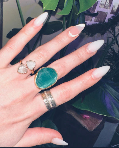 Gold Druzy Geometric Ring, Electroplated Quartz Statement Ring, Blue Purple Gemstone Wrap (Adjustable)